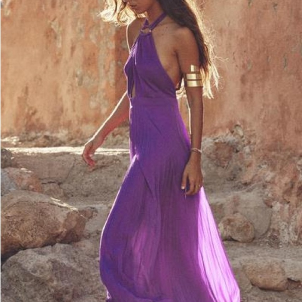 Zara Pleated Halter Purple Midi Dress
